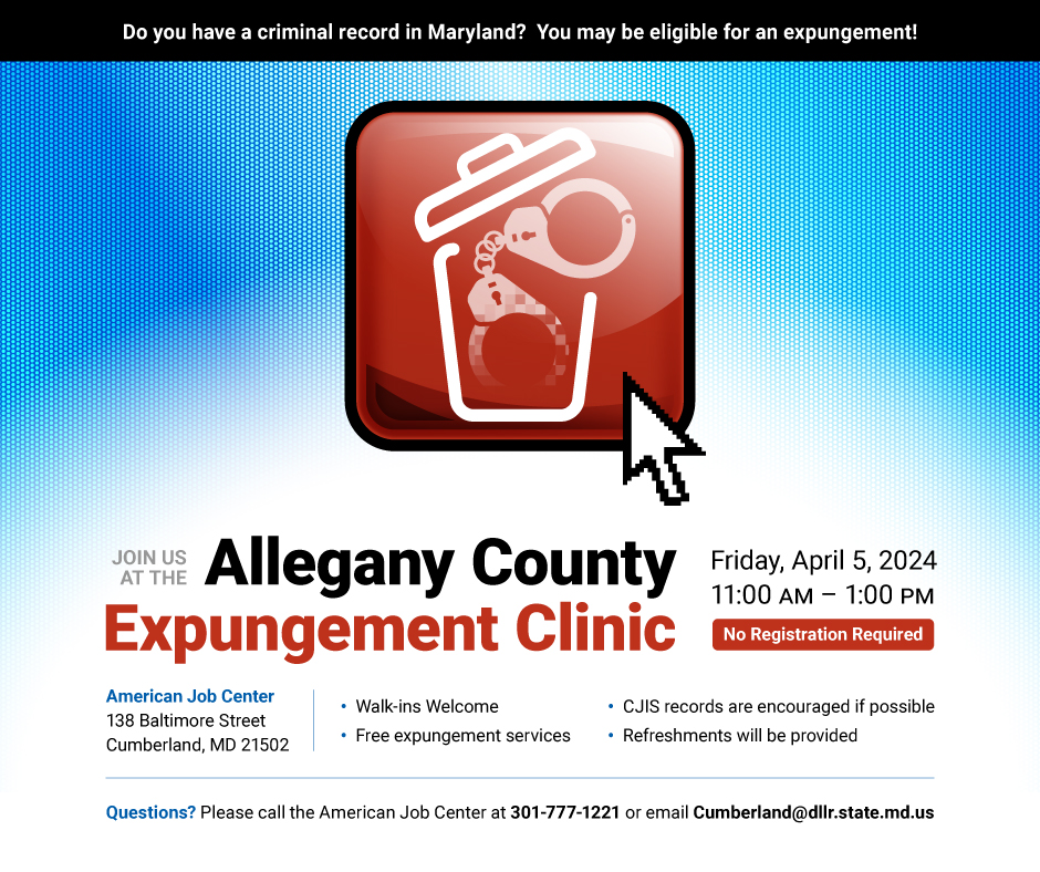 News Release ~ April 2024 Allegany County Expungement Clinic Cover