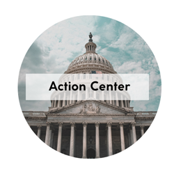 Circular icon showing the US Capitol building with the words "Action Center" written across the center.