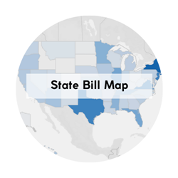 Circular icon showing a US map with the words "State Bill Map" written across the center.